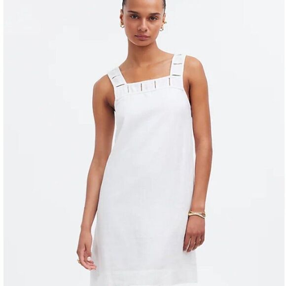 Madewell Embroidered Tank Mini Dress in Linen in White NWT size 2 - Picture 7 of 14